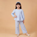 Girls Blue Printed Long Sleeve Top With Elasticated Pants & Headband Sets