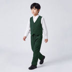 Toddler Boys Green 3Pcs Outfit Set Shirt with Waist Coat and Pants Suit
