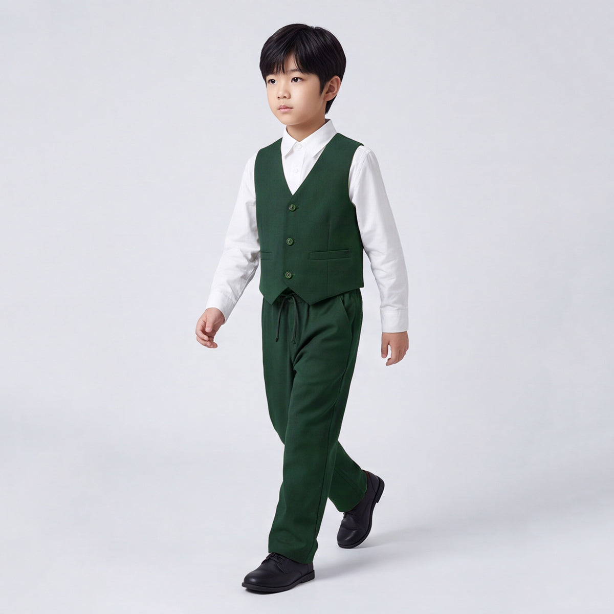 Toddler Boys Green 3Pcs Outfit Set Shirt with Waist Coat and Pants Suit