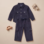 Boys Grey Cotton Corduroy Shirt With Trousers Set