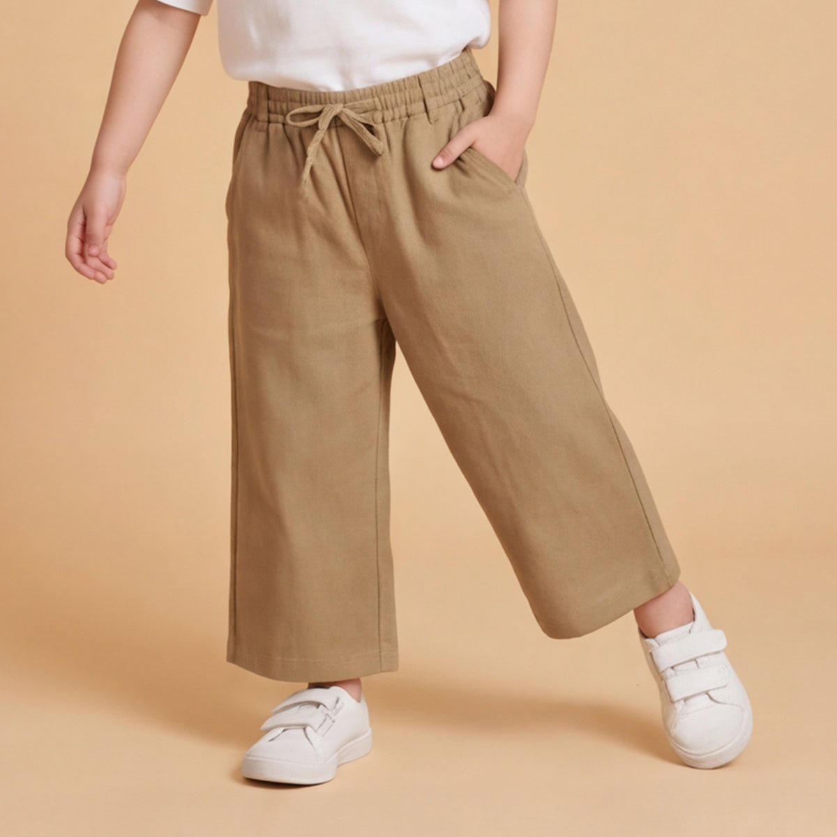 Boys Khaki Elasticated Trousers With Drawcord