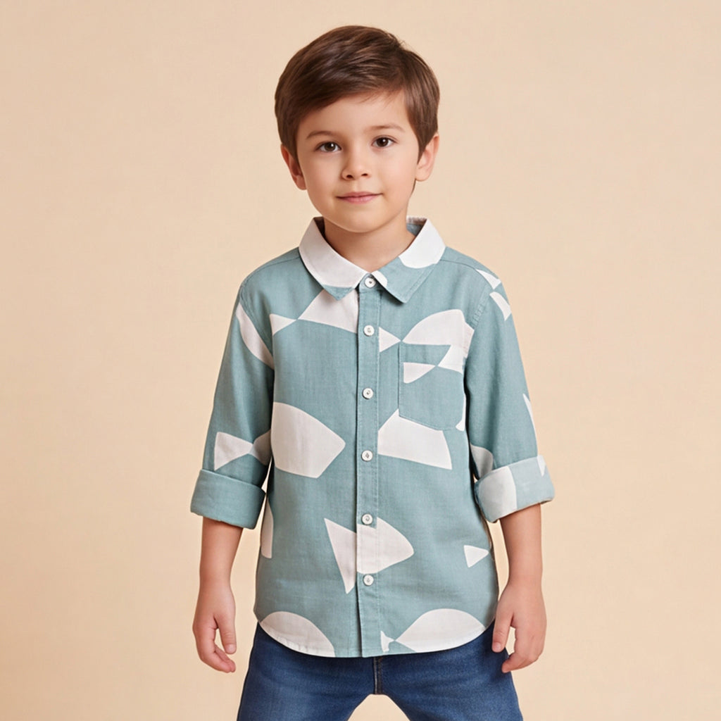 Boys Grey Printed Long Sleeve Shirt