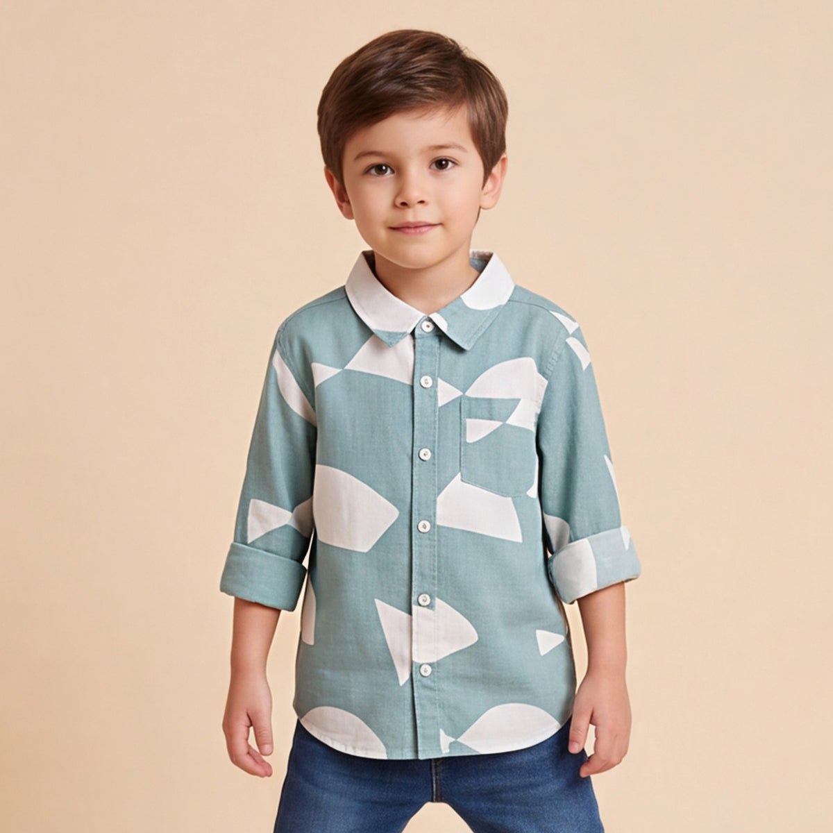 Boys Grey Printed Long Sleeve Shirt