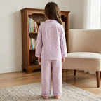 Girls Lilac Floral Printed Button-Down Long-Sleeve Shirt & Pants Nightwear Set