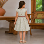 Girls Green Flying Sleeve Fit & Flare Dress With PU Belt