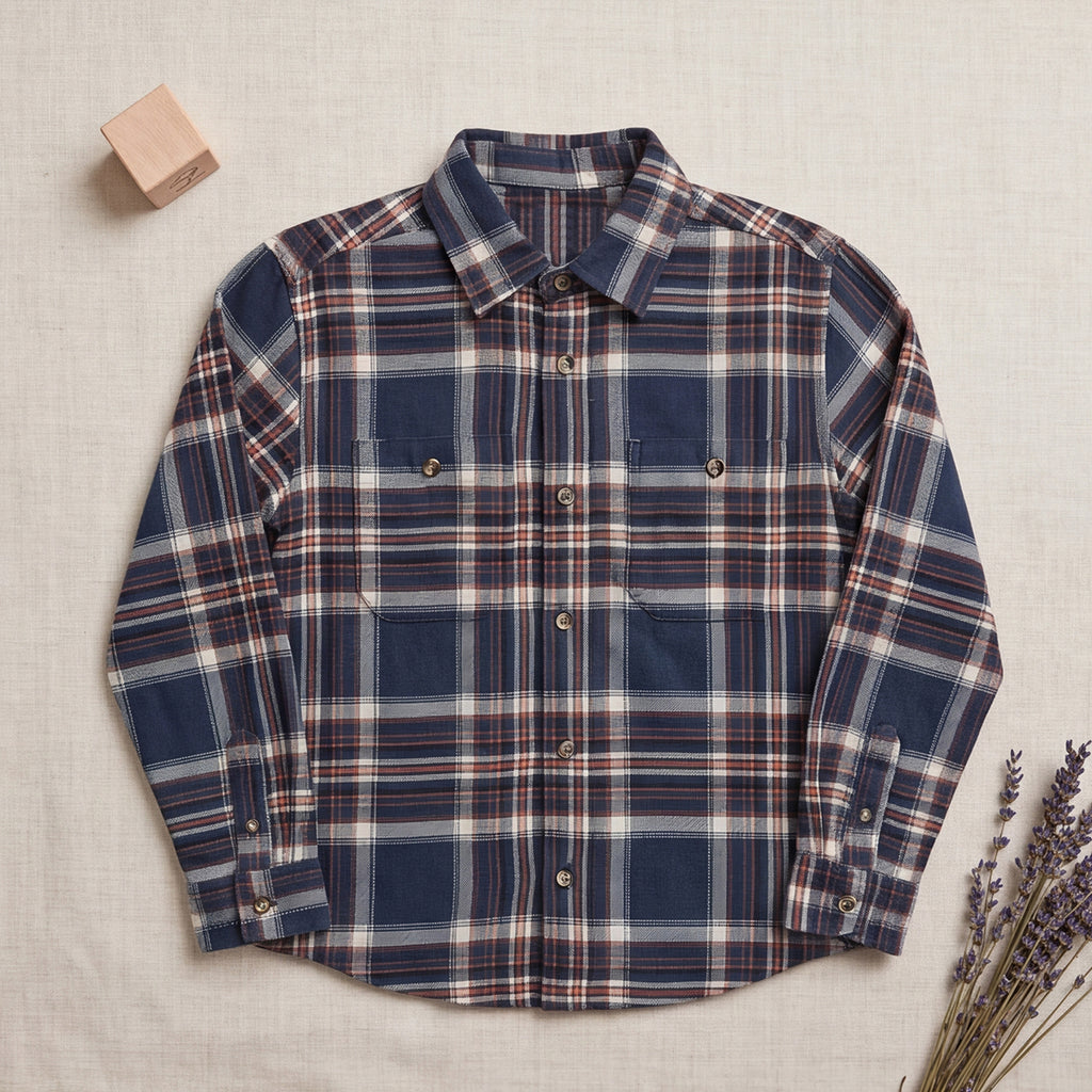Boys Blue Flannel Long Sleeve Checked Shirt