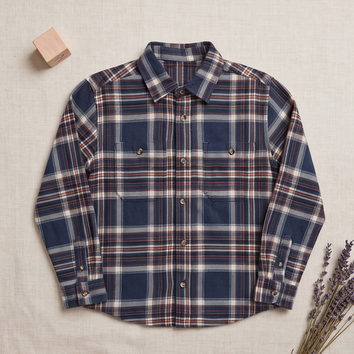 Boys Blue Flannel Long Sleeve Checked Shirt