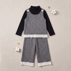 Girls Grey Polka Dot Printed Top With Long Sleeve T-Shirt And Trouser Set