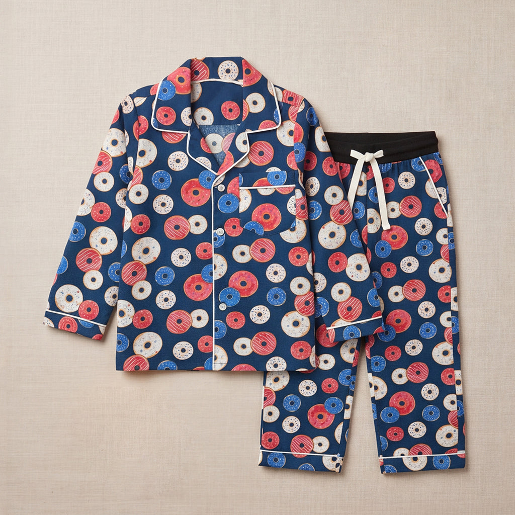 Girls Pink Printed Long Sleeve Shirt With Elasticated Pants Nightwear Sets