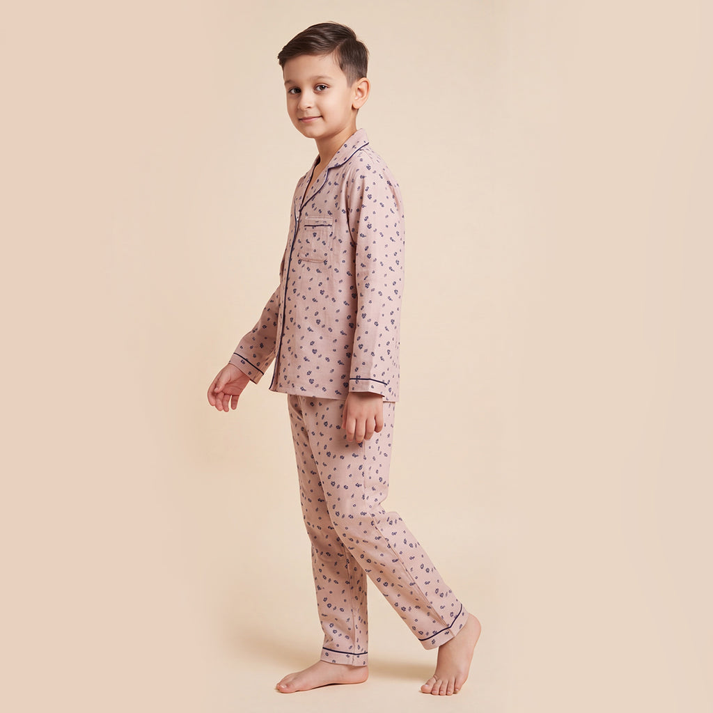 Boys Printed Pajama Set: Long Sleeve Shirt and Elasticated Pants Sleepwear