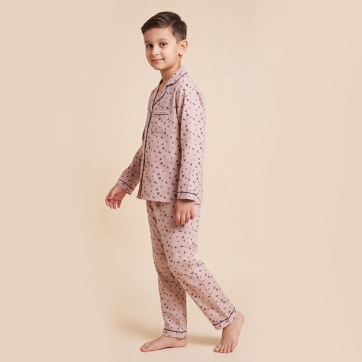 Boys Printed Pajama Set: Long Sleeve Shirt and Elasticated Pants Sleepwear