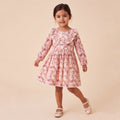Girls Pink Floral Print Long Sleeve Dress