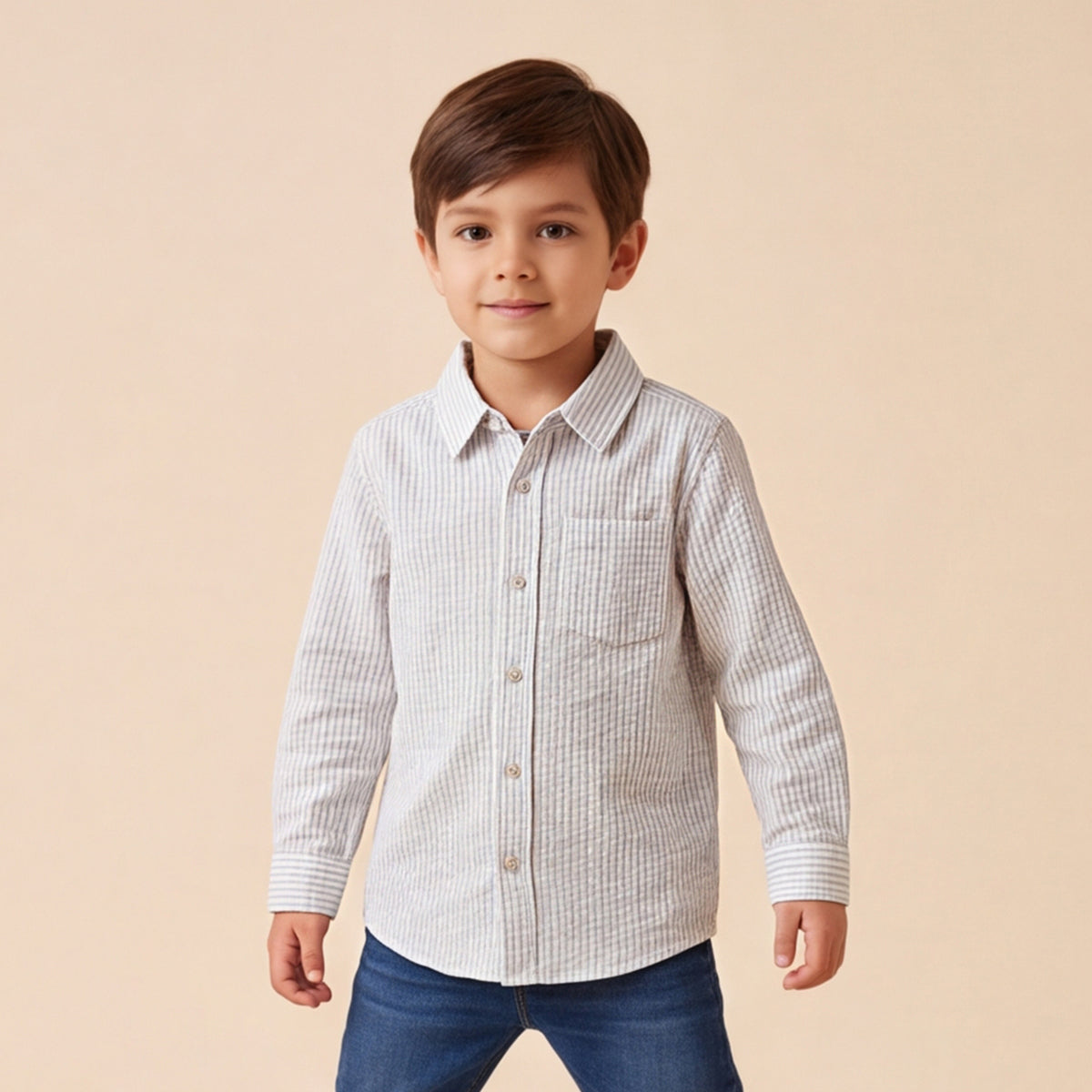 Boys Light Blue Striped Long Sleeve Shirt