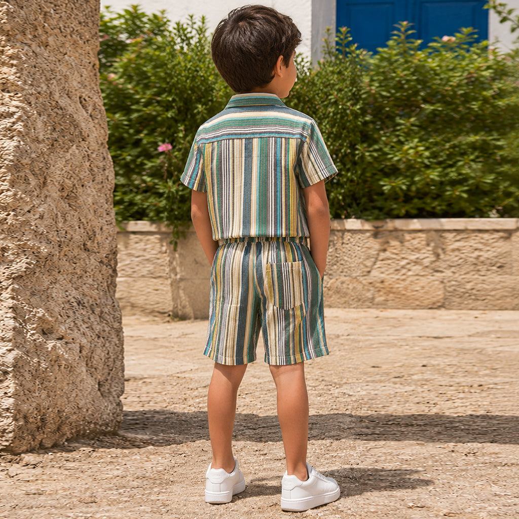 Boys Multicolor Short Sleeve Shirt With Shorts Co-ord Set