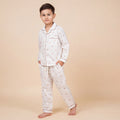 Boys White Pajama Set: Long Sleeve Shirt and Elasticated Pants Sleepwear