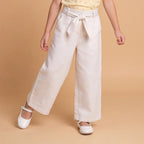 Girls White Elasticated Trouser With Fabric Belt