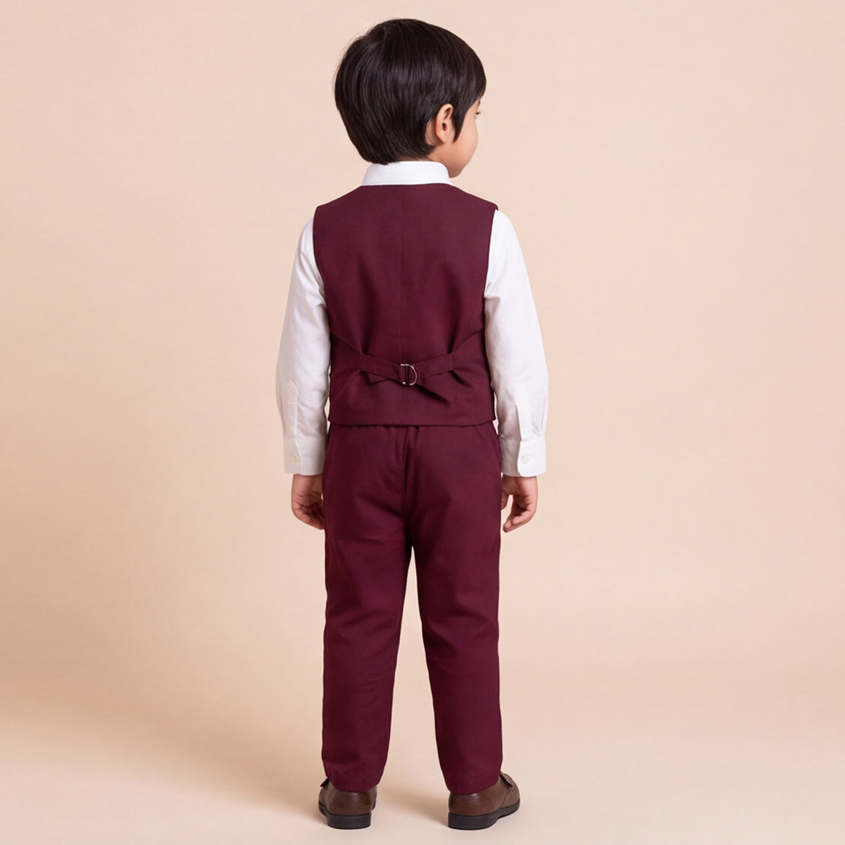 Toddler Boys Red 3Pcs Outfit Set Shirt with Waist Coat and Pants Suit