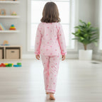 Girls Pink Cherry Printed Button-Down Long-Sleeve Shirt & Pants Nightwear Set