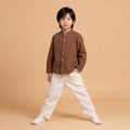 Boys Brown Long Sleeve Stripes Shirt With Elasticated Trousers Set