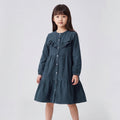 Girls Grey Long Sleeve Corduroy Fit & Flare Dress