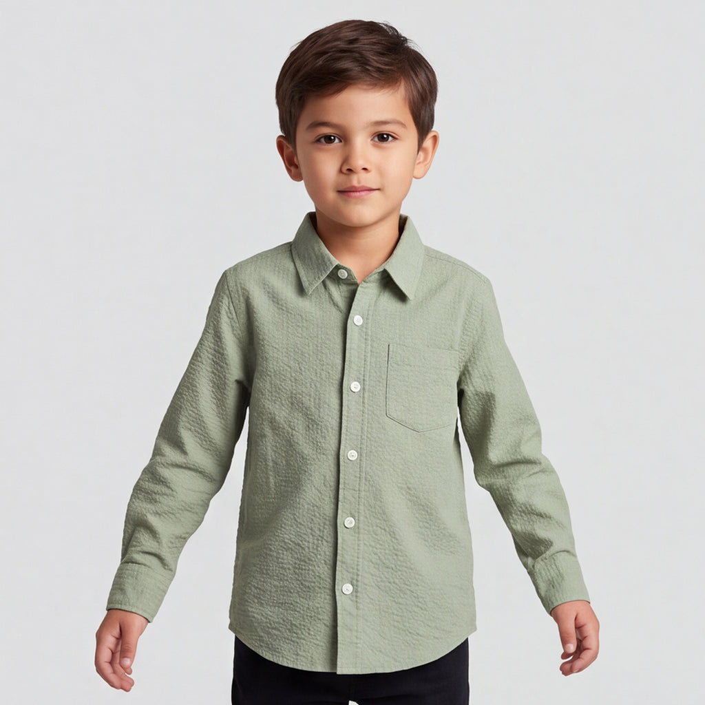 Boys Green Striped Long Sleeve Shirt