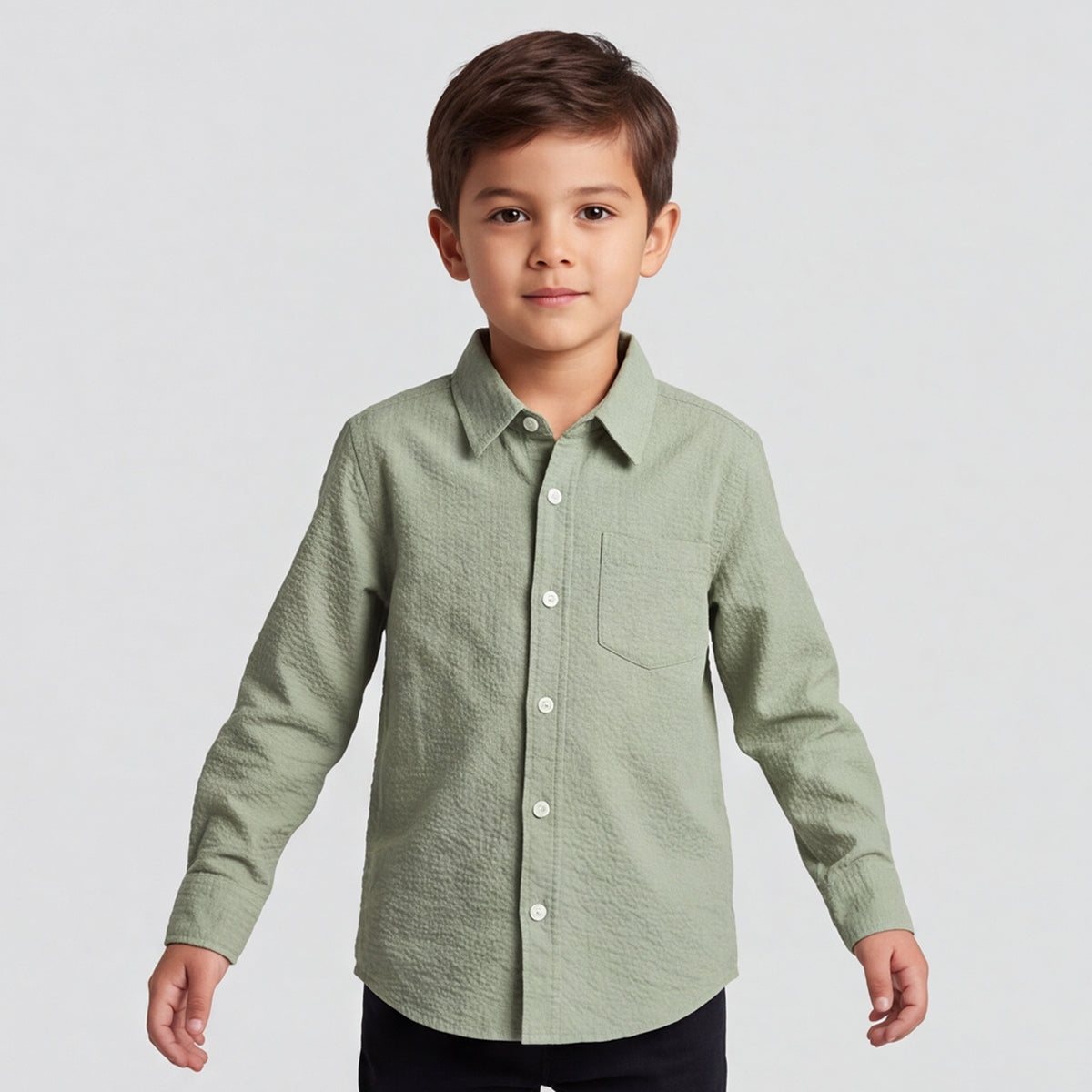 Boys Green Striped Long Sleeve Shirt