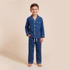 Boys Navy Pajama Set: Long Sleeve Shirt and Elasticated Pants Sleepwear