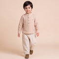 Boys Khaki Mandarin Collar Striped Shirt & Elasticated Trouser Set