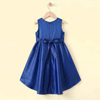Girls Navy Blue Floral Applique High Low Sleeveless Party Wear Dress