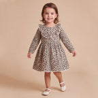 Girls White Animal Print Long Sleeve Dress