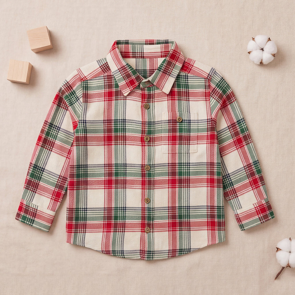 Boys Red Checked Long Sleeve Shirt