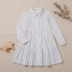Girls White Stripes Long Sleeve Shirt Dress