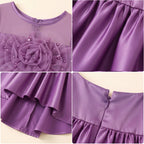 Girls Pink Floral Applique High Low Sleeveless Party Wear Dress