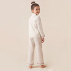 Girls Off White 3Pcs Pajama Set: Long Sleeve Shirt, Pajamas and Matching Stretched Hair Band