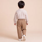 Boys Brown Mandarin Collar Striped Shirt & Elasticated Trouser Set
