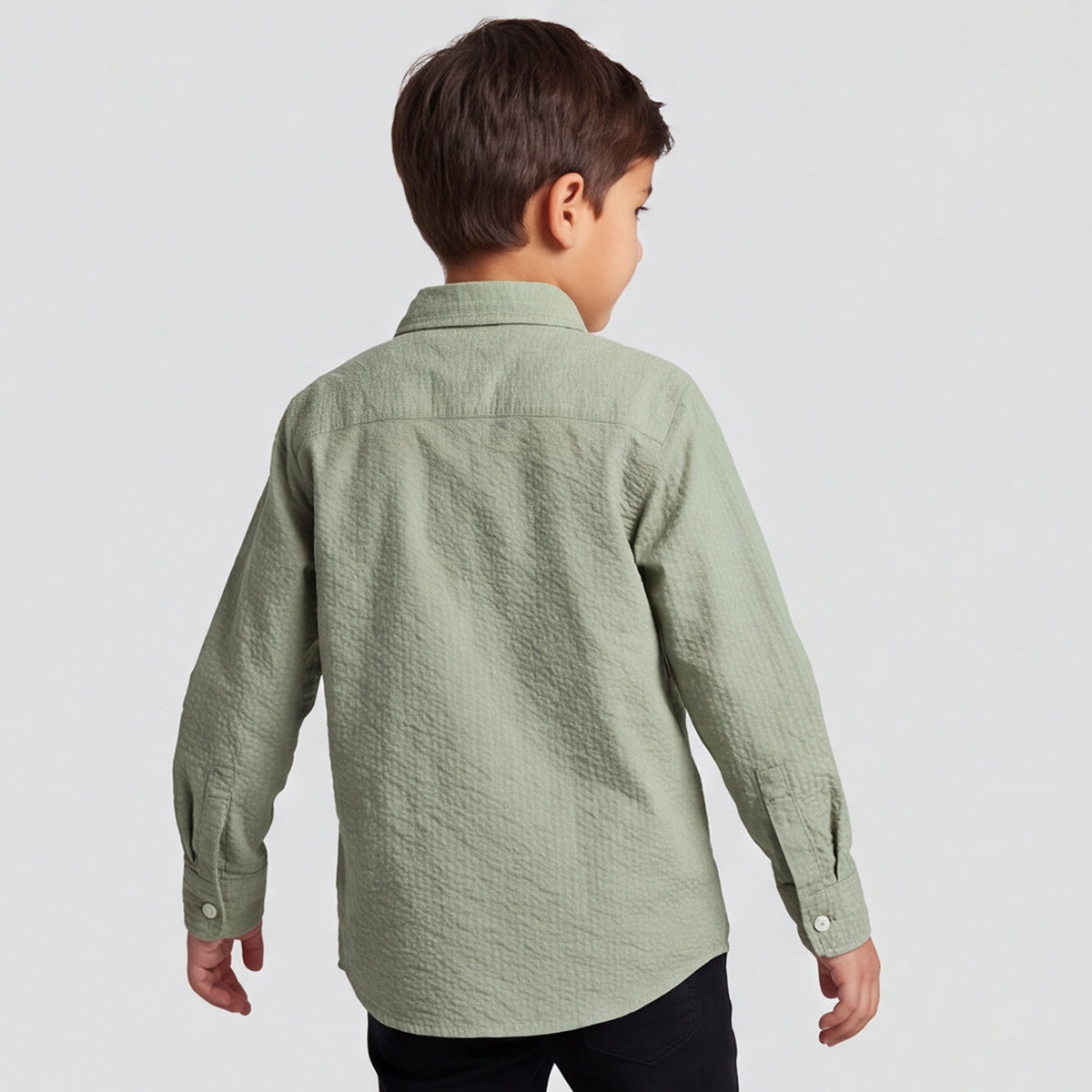 Boys Green Striped Long Sleeve Shirt