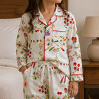 Girls Off-White Fruit Print Button-Down Long-Sleeve Shirt & Pants Nightwear Set