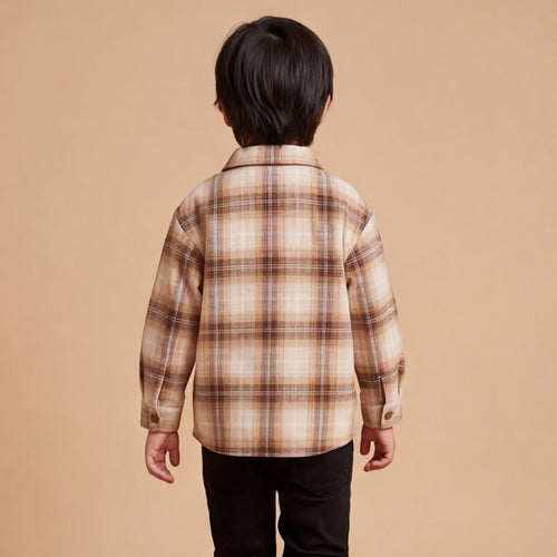 Boys Apricot Checked Long Sleeve Shirt
