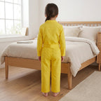 Girls Yellow Schiffli Embroidery Long-Sleeve Shirt & Self-Fabric Belt Trouser Co-Ord Set