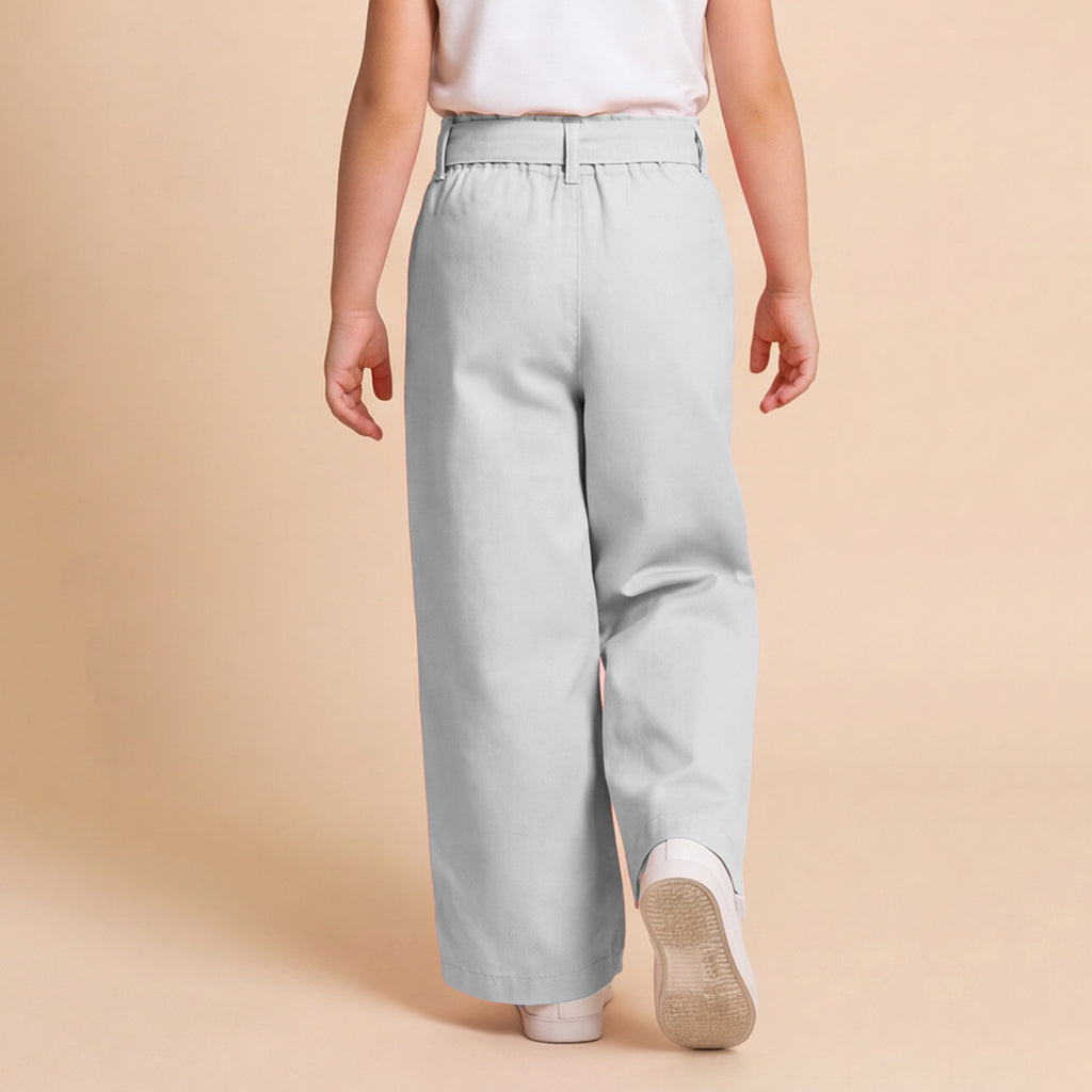Girls Beige Elasticated Trouser With Fabric Belt