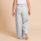 Girls Beige Elasticated Trouser With Fabric Belt