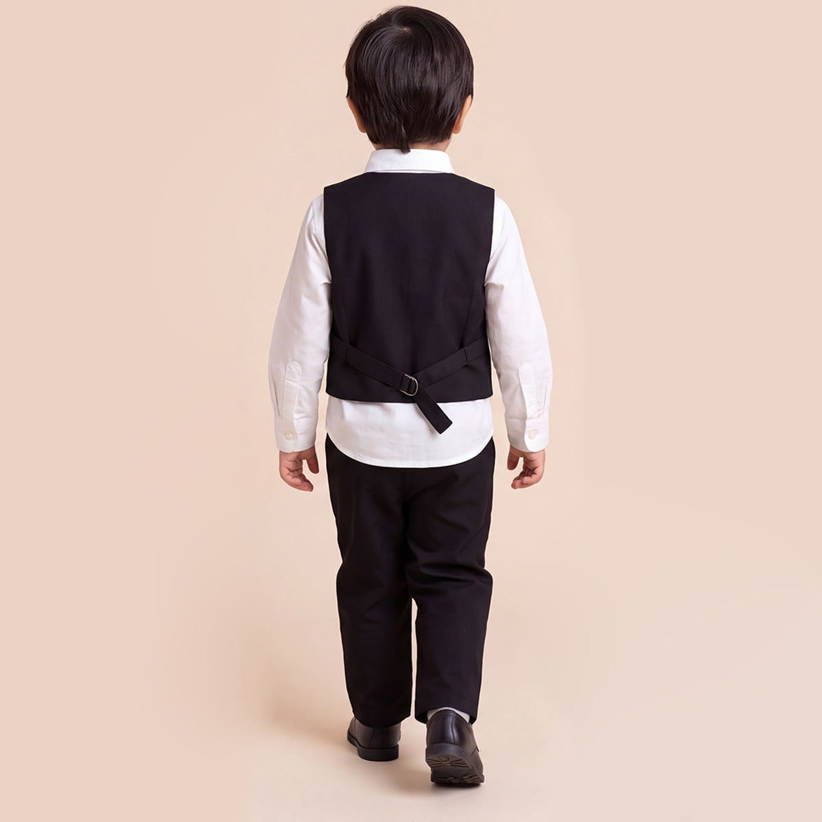 Toddler Boys Black 3Pcs Outfit Set Shirt with Waist Coat and Pants Suit