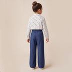 Girls Blue Floral Printed Long Sleeve Shirt and Elasticated Pants Set