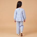 Girls Blue Printed Long Sleeve Top With Elasticated Pants & Headband Sets