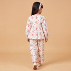 Girls White Printed Floral Long Sleeve Top With Elasticated Pants & Headband Sets