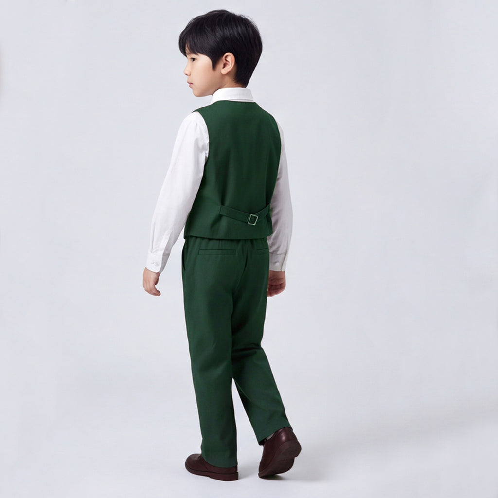 Toddler Boys Green 3Pcs Outfit Set Shirt with Waist Coat and Pants Suit
