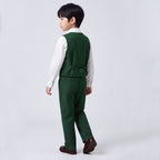Toddler Boys Green 3Pcs Outfit Set Shirt with Waist Coat and Pants Suit