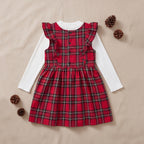 Girls Red Flannel Dress With Long Sleeve Textured T-Shirt