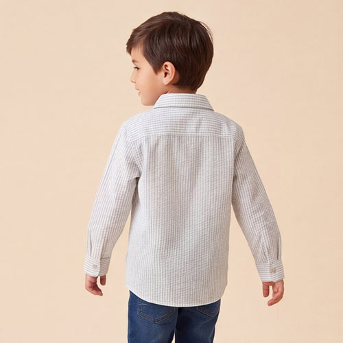 Boys Blue Striped Long Sleeve Shirt