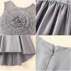 Girls Grey Floral Applique High Low Sleeveless Party Wear Dress